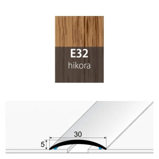 Přechodová lišta 30 mm oblá samolepící E32 hikora
